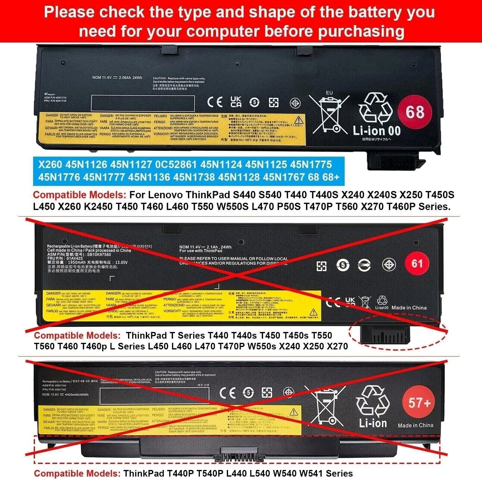 ✅68 45N1775 Battery For Thinkpad T440 T450 T460 T460P T470P T550 T560 L450