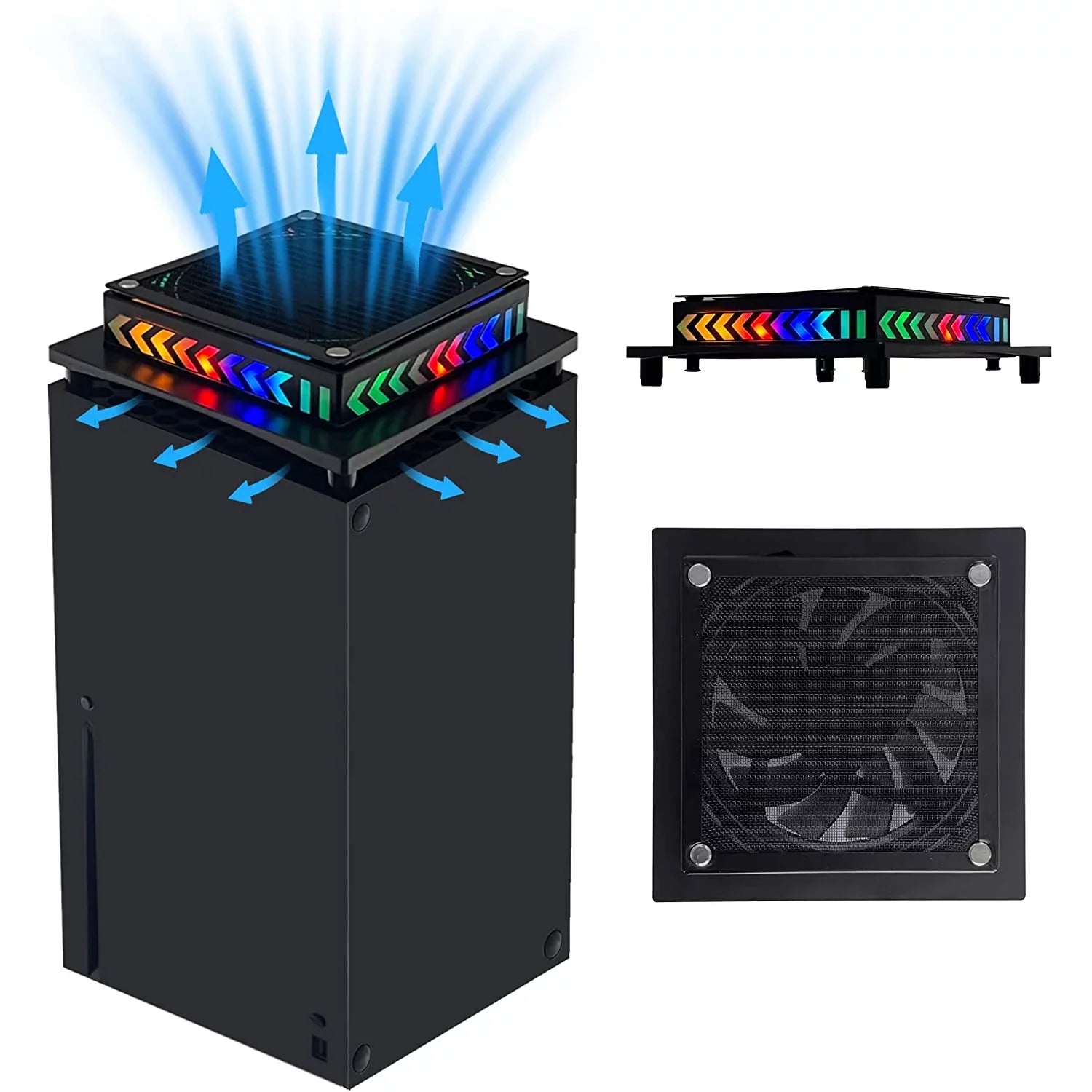 OFOCASE Cooling Fan for Xbox Series X with LED Light Top Fan Cooler System with Dust Filter Low Noise Black