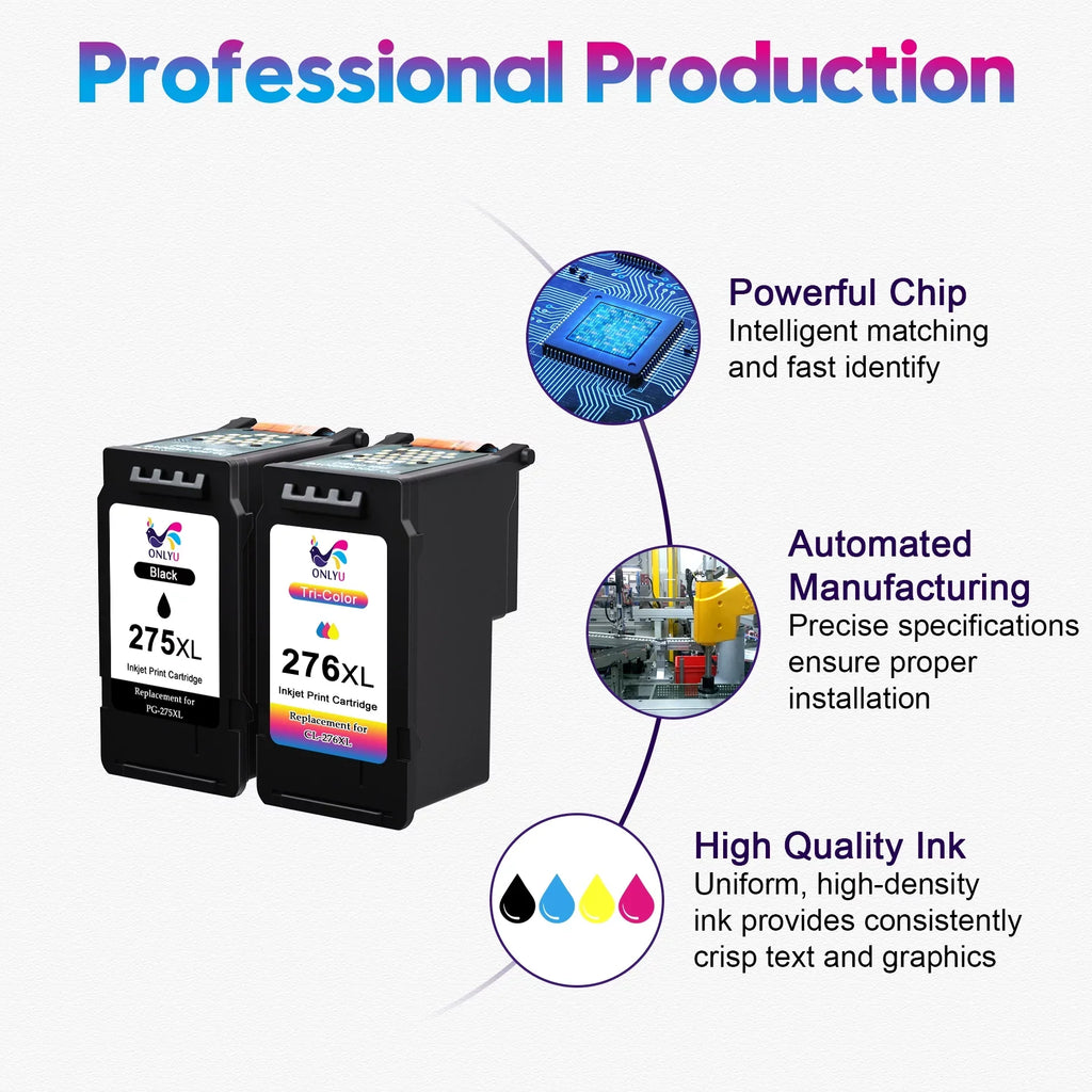 PG-275 CL-276 XL Printer Ink for Canon 275xl and 276xl Ink Cartridges (1 Black 1 Color) Compatible to PIXMA TS3522 TS3520 TR4720 TR4722 Printer High Yield Combo Pack