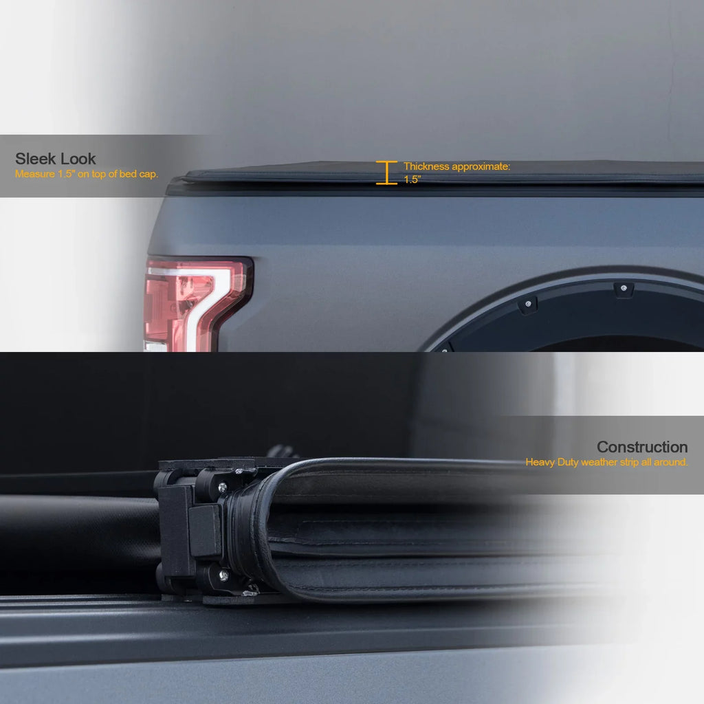 Stehlen 733469490432 Soft Tri-Fold Tonneau Cover with Truck Bed LED Lights For Ram 1500 2009-2018 / Classic 2019-2022 5.7 Feet ( 68.4" ) Short Bed