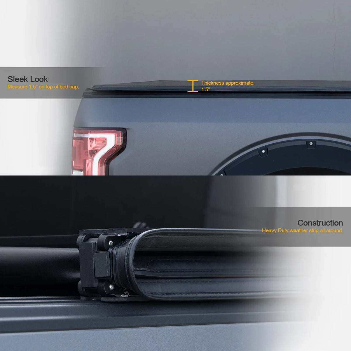 Stehlen 733469490432 Soft Tri-Fold Tonneau Cover with Truck Bed LED Lights For Ram 1500 2009-2018 / Classic 2019-2022 5.7 Feet ( 68.4" ) Short Bed