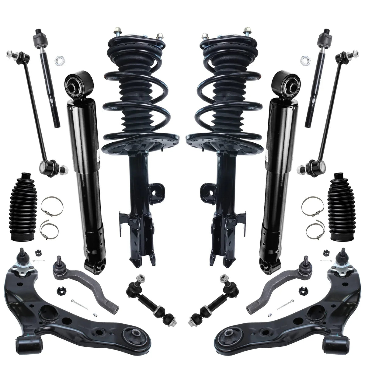 Detroit Axle - 16pc Suspension Kit for 3.5L 2006-2012 Toyota RAV4 2007 2008 2009 2010 2011, 2 Ready Struts, 2 Shocks, 2 Lower Control Arms & Ball Joints, 4 Tie Rods, 4 Sway Bar Links, 2 Boots