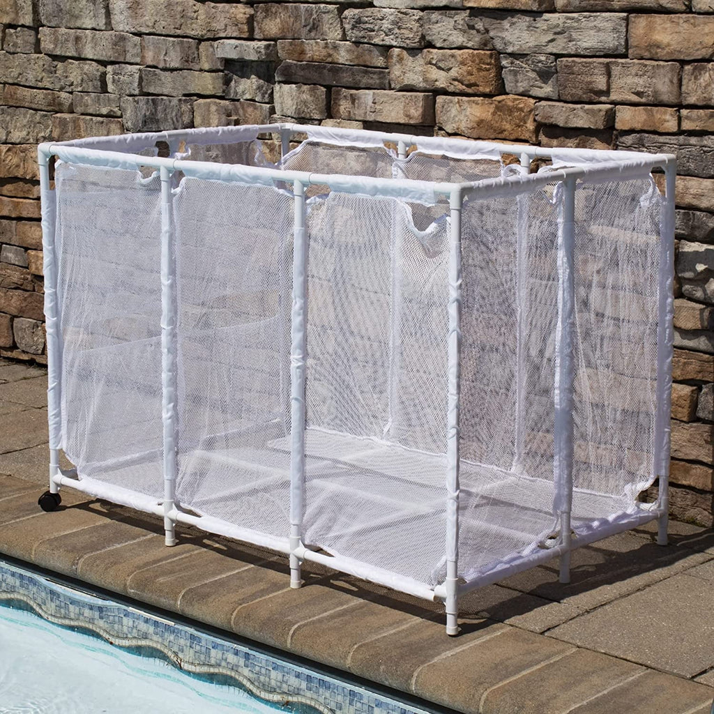 Essentially Yours Pool Noodles Holder, Toys, Floats, Balls and Floats Equipment Mesh Rolling Storage Organizer Bin,, Extra-Large, (47.2" W x 30.2" L x 34" H), White Style 455119