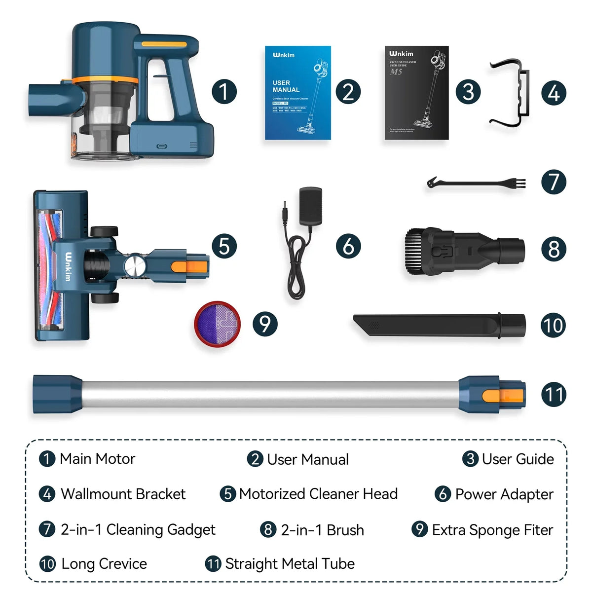 Wnkim Cordless Vacuum Cleaner, 6-in-1 Stick Vacuum with 2200 mAh Battery, Powerful Lightweight Vacuum Cleaner up to 35 Mins Runtime, for Home Hard Floor Carpet Pet Hair, M5