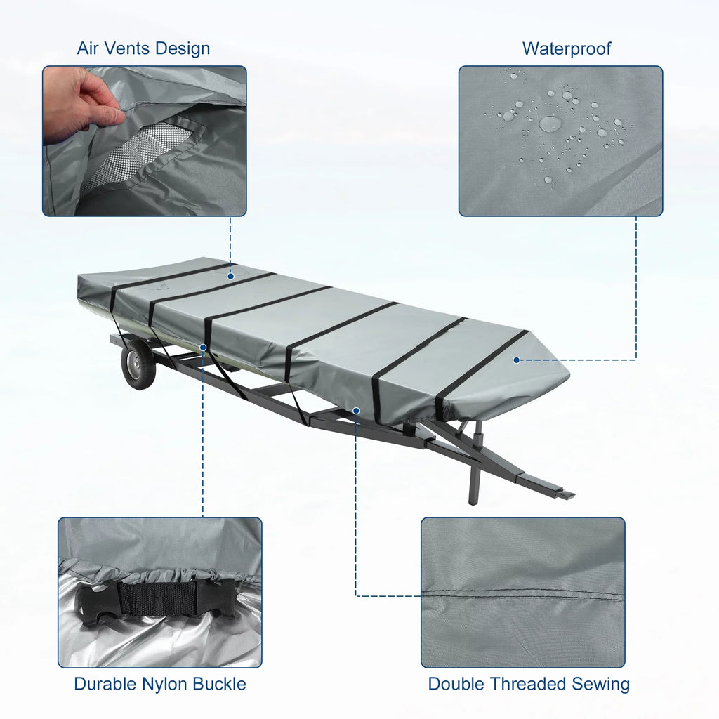 Unique Bargains 1 Set 12"-14"x56" Jon Boat Cover 210D Polyester Air Vents Waterproof Sunshine Resist Boat Cover Gray
