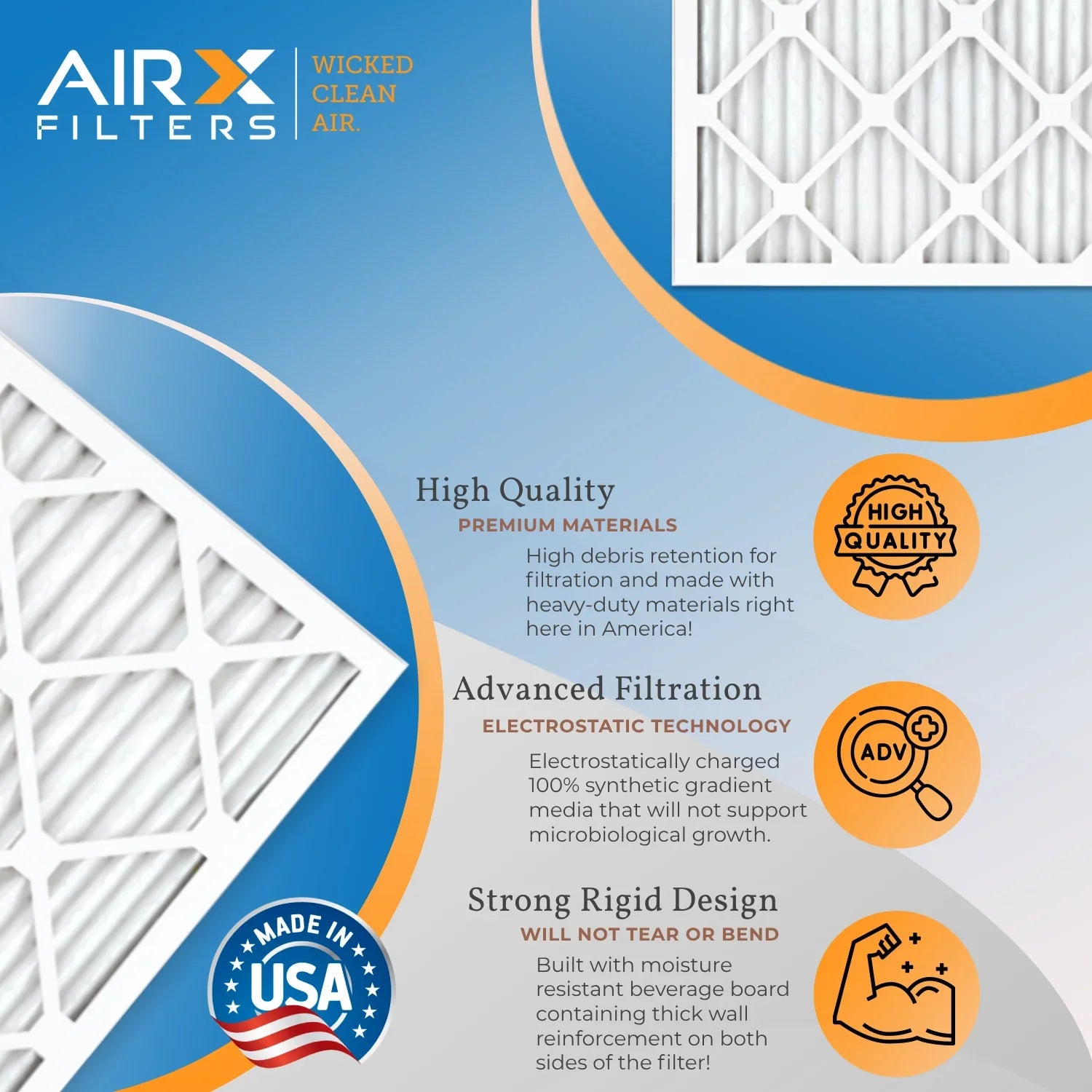 16x24x1 Air Filter MERV 11 Comparable to MPR 1000, MPR 1200 & FPR 7 Electrostatic Pleated Air Conditioner Filter 4 Pack HVAC Premium USA Made 16x24x1 Furnace Filters by AIRX FILTERS WICKED CLEAN AIR.