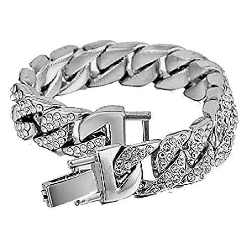 Charles Raymond Mens Silver Big Rocks with Roman Numerals Fully Iced Out Colorful Dial Wristwatch w/Blinged Out Cuban Shiny Silver Bracelet - ST10327 RN Cuban (Silver Royal Blue R #)