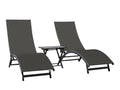 The Hamptons Collection 3 Piece Black Aluminium Folding Table and Reclining Chairs Set 69”