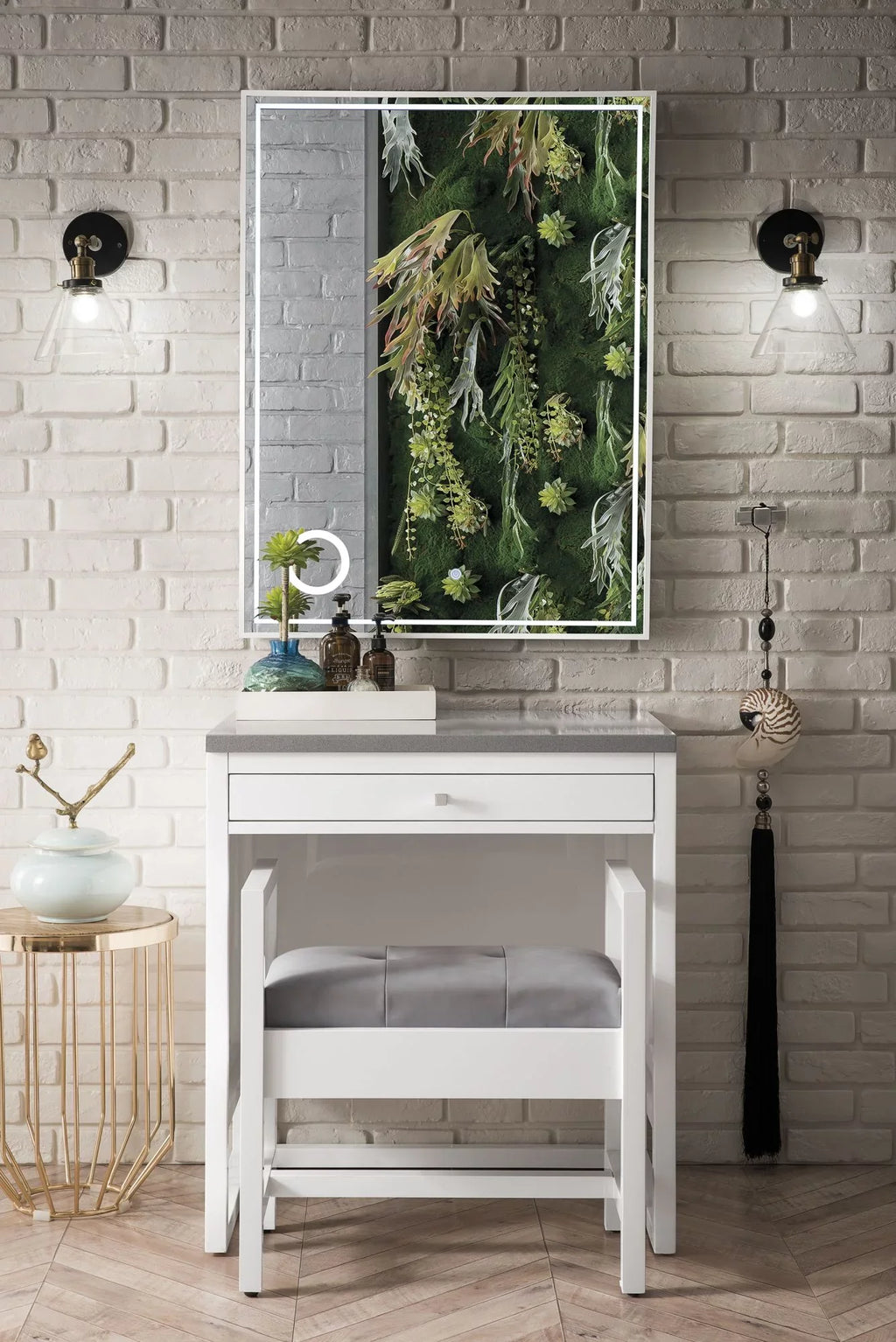 James Martin Furniture  30 in. Athens Countertop Unit with 3 CM Grey Expo Quartz Top, Glossy White