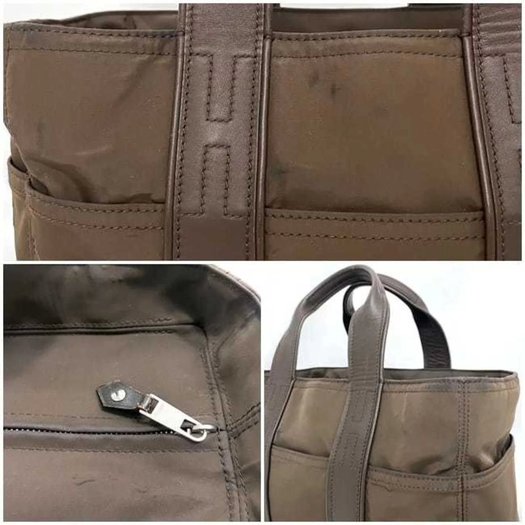 Pre-Owned Hermes Tote Bag Acapulco PM Brown Silver Handbag Nylon Leather HERMES Women's (Fair)