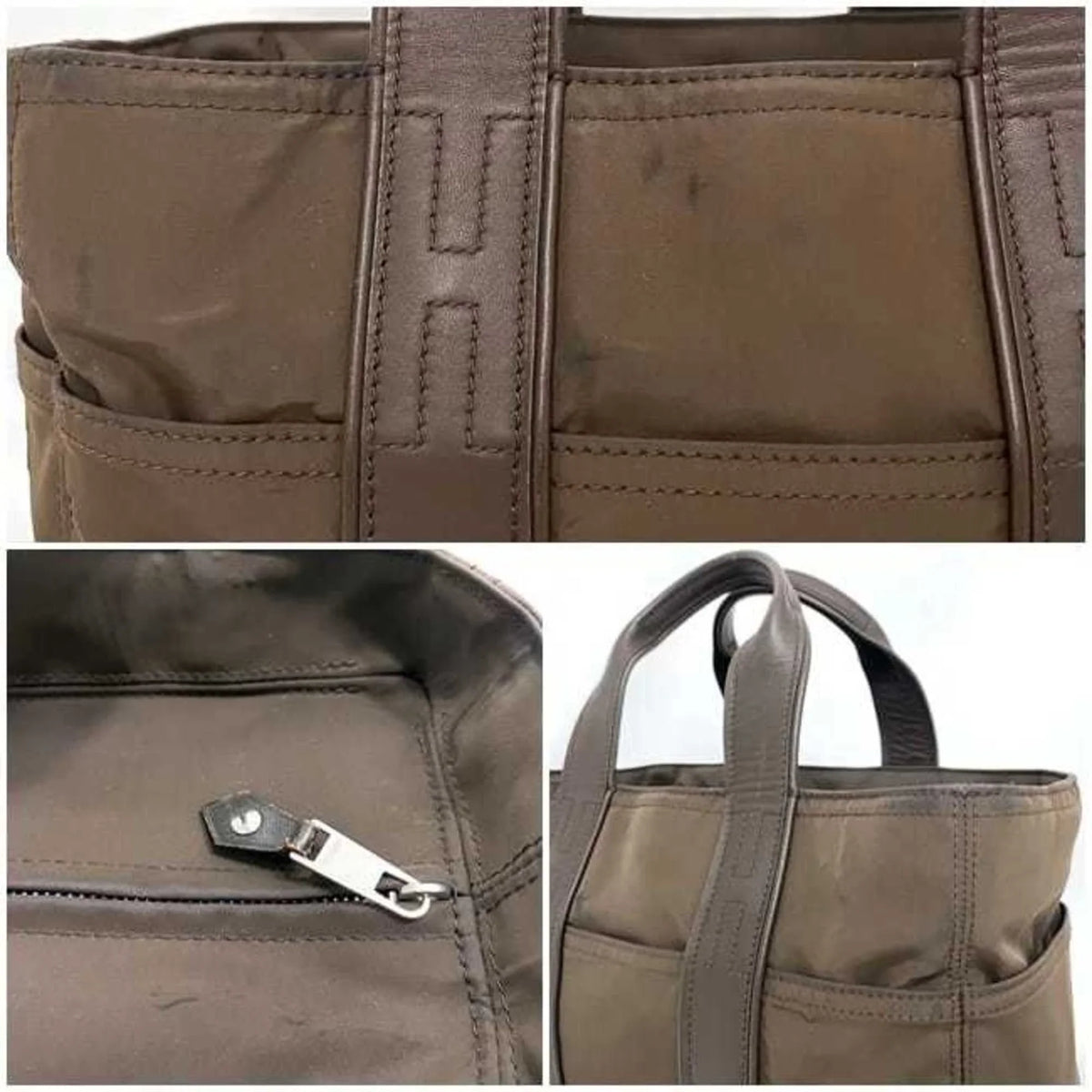 Pre-Owned Hermes Tote Bag Acapulco PM Brown Silver Handbag Nylon Leather HERMES Women's (Fair)