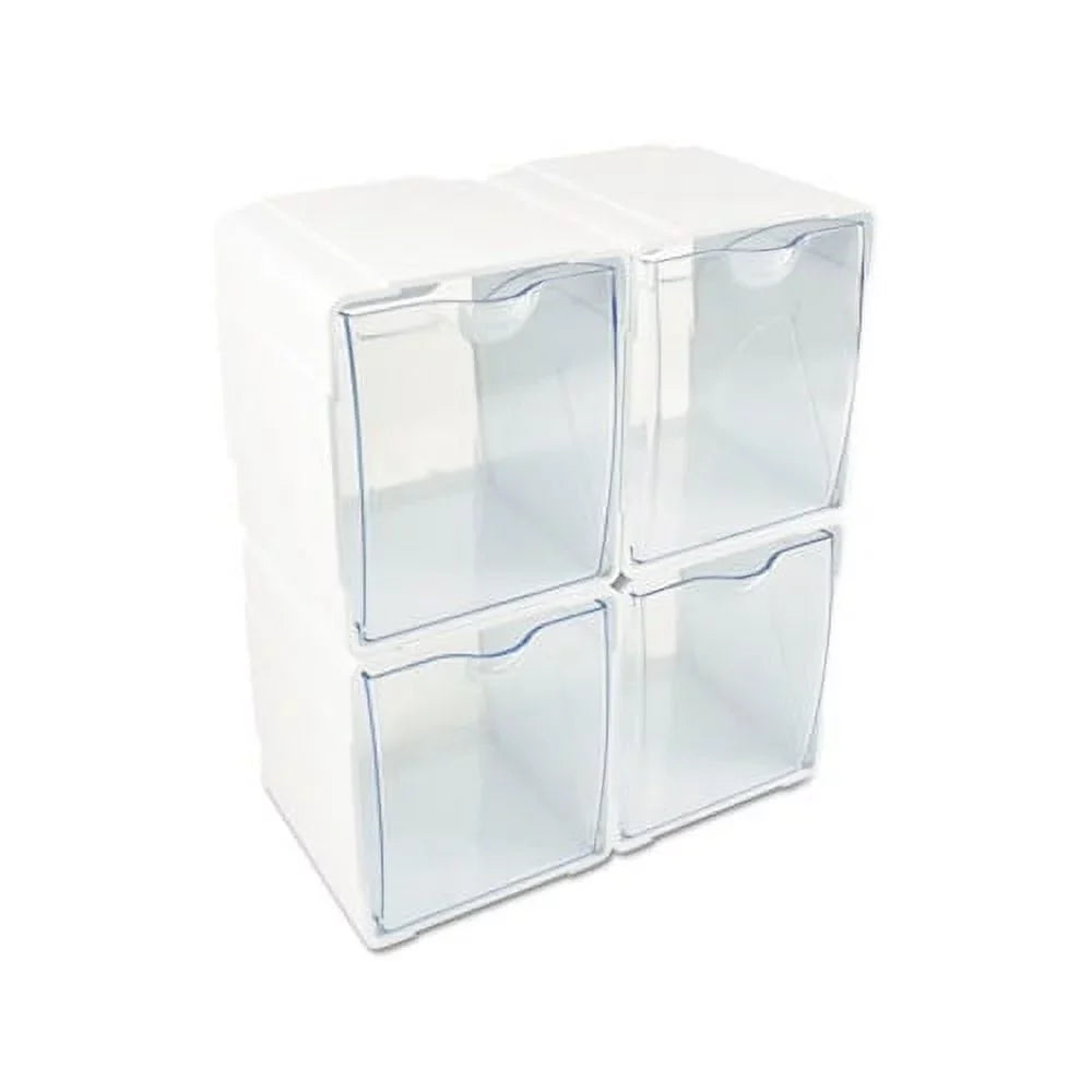 Tilt Bin Interlocking 4-Bin Organizer 4 5/8 x 4 7/8 x 5 1/2, White/Clear