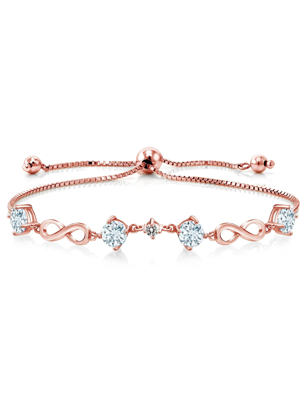 Gem Stone King 925 Sterling Silver Sky Blue Aquamarine and White Diamond Tennis Bracelet For Women (2.07 Cttw, Round 5MM, Gemstone Birthstone, Fully Adjustable Up to 9 inch)