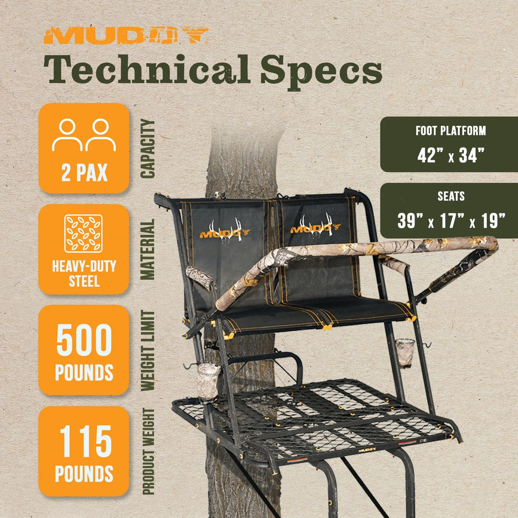 Muddy MLS2601 Nexus XTL 20 Ft Tall 2 Person Deer Hunting Ladder Tree Stand