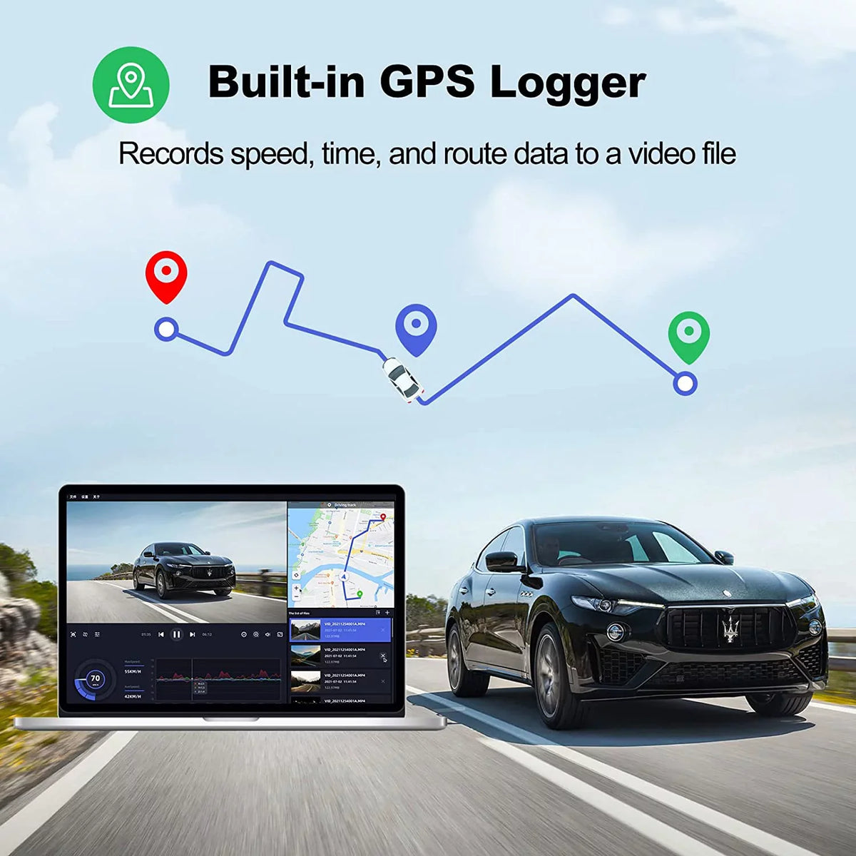 Yeecore D32 Dual Dash Dam, Built-in WiFi GPS, 2.5K+1080P Dash Cam Front and Rear, Portable Magnetic Mount, Super Night Vision, Parking Mode, Dash Camera for Cars App Control, G-Sensor, Accident Record